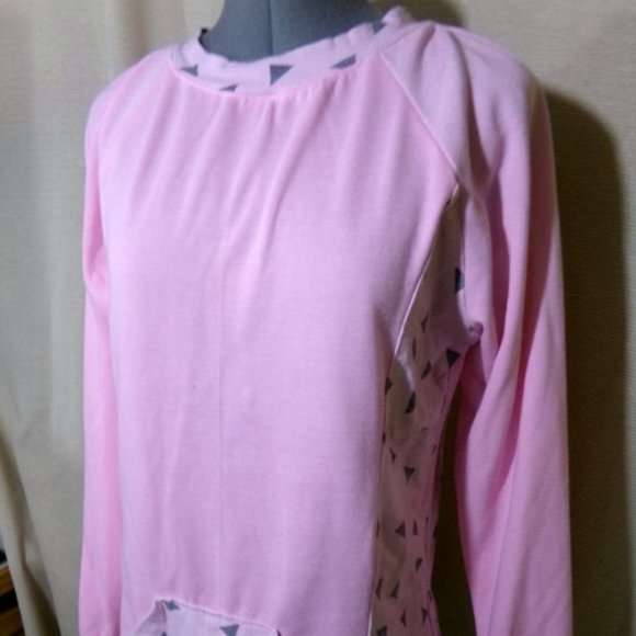 Triangle graphic print Fleece Sweatshirt S Pink Gray crew neck Soft lightweight - Picture 7 of 11